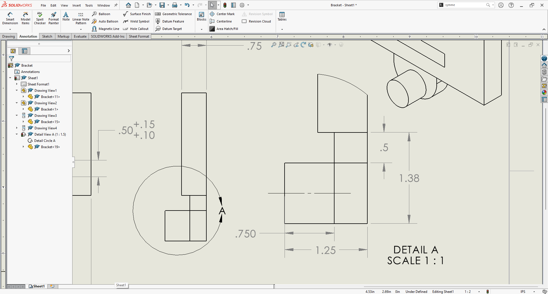 SolidWorks Drawing: Detail A
